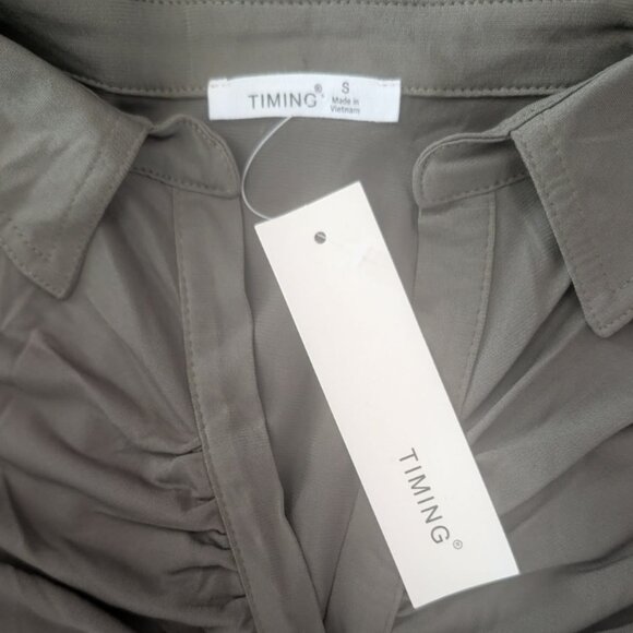 Ruched Button-down Midi Dress in Army Green - Picture 2 of 2